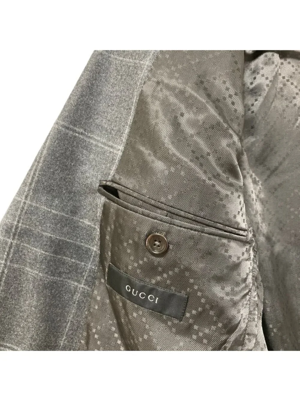 Gucci Plaid Tailored Jacket Trousers Pants Suit Set Gray